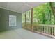 Covered back porch with wood railing overlooking a wooded lot at 1408 South St, Durham, NC 27707