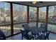 Relaxing screened porch with an outdoor dining set and a view of the backyard at 145 Plantation Dr, Youngsville, NC 27596