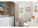 This utility bathroom features a washing machine and dryer adjacent to the toilet at 2481 Foxwood Dr, Chapel Hill, NC 27514