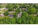 Aerial view of a home with a swimming pool nestled among lush green trees at 2614 Cambridge Rd, Burlington, NC 27215