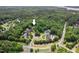Overhead image of homes nestled amongst lush greenery, featuring a circle drive, offering privacy and tranquility at 27 Woodgate Ct, Durham, NC 27713