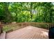 Wooden deck offering views of the lush and private backyard at 529 Orindo Dr, Durham, NC 27713