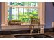 Close up of kitchen sink and decoratively framed window with a view of a green yard at 54 Malcolm Neal Path, Louisburg, NC 27549