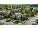 An aerial view of community clubhouse and pool area with well maintained trees and landscaping at 604 Oakfield Trl, Mebane, NC 27302