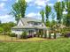 Beautiful fenced backyard features a well-manicured lawn, mature trees, and a pristine pool for outdoor enjoyment and entertaining at 6208 Old Miravalle Ct, Raleigh, NC 27614