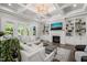 Stylish living room with built-in shelving, fireplace, and large windows at 6208 Old Miravalle Ct, Raleigh, NC 27614