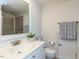 Well-maintained bathroom with a modern vanity, sleek fixtures, and a glass-enclosed shower for a clean aesthetic at 800 Skymont Dr, Holly Springs, NC 27540