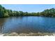 Scenic view of a lake with calm waters surrounded by lush greenery and trees on a bright sunny day at 800 Skymont Dr, Holly Springs, NC 27540