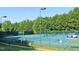 Well-maintained tennis courts surrounded by tall trees, creating a private and serene playing environment at 800 Skymont Dr, Holly Springs, NC 27540