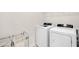 Functional laundry room with white washer and dryer, and convenient storage at 823 Biltmore Dr, Sanford, NC 27332