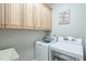 A laundry room with matching washer and dryer, a deep sink, and ample cabinet storage space at 1 Plowlan Ct, Durham, NC 27707