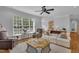 Bright living room featuring hardwood floors, large windows, and neutral-toned furniture at 1 Plowlan Ct, Durham, NC 27707