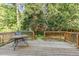 A well-maintained wooden deck featuring a small table, perfect for relaxing outdoors at 102 Martins Point Pl, Cary, NC 27519