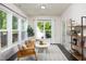 Bright living room has large windows, modern decor, with a door to the outside patio at 1102 Birchbark Rd, Durham, NC 27705