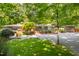 Beautiful single-story home with a well-manicured lawn and mature trees creating a private, park-like setting at 1111 Sourwood Cir, Chapel Hill, NC 27517