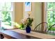 A rustic dining table is decorated with flowers and greenery with windows in the background at 113 Ruskin Dr, Chapel Hill, NC 27516