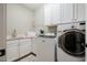 This is a well-equipped laundry room with a sink, countertop space, and a modern washer and dryer at 113 Ruskin Dr, Chapel Hill, NC 27516