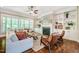 Cozy living room boasts built-in shelving, fireplace, and comfortable seating with lots of natural light at 113 Ruskin Dr, Chapel Hill, NC 27516
