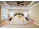 Inviting bedroom with cozy carpet, neutral paint, and a comfortable bed setting at 113 Ruskin Dr, Chapel Hill, NC 27516