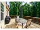 Exterior back deck featuring wood flooring, furniture, and a grill at 1820 Yates Wheel Way, Raleigh, NC 27606