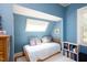 Cozy bedroom featuring an white-cased skylight, built-in bookshelves, and plush carpeting at 19 Oak Dr, Durham, NC 27707