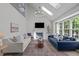 Elegant living room boasting high ceilings, a fireplace, skylights, and ample seating at 2013 Waterton Ln, Apex, NC 27502