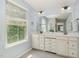 Serene bathroom with a double vanity and a large window at 3609 Jordan Shires Dr, New Hill, NC 27562
