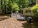 This home's backyard features mature trees, a partially fenced area, and room for recreation and relaxation at 404 Emerywood Dr, Raleigh, NC 27615