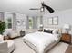 Staged main bedroom with hardwood flooring, neutral walls, and natural light at 4205 Woodlawn Dr, Raleigh, NC 27616