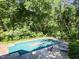 An inviting backyard featuring a covered pool, lounge chairs, and lush, mature landscaping at 4205 Woodlawn Dr, Raleigh, NC 27616
