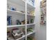 Organized pantry with shelving, wire racks, and ample storage space for food and kitchen supplies at 5619 Bennettwood Ct, Raleigh, NC 27612