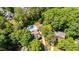 Overhead view of this property reveals mature trees, swimming pool, and outdoor entertaining space at 7901 Farnham Ct, Raleigh, NC 27615