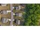 A bird's eye view highlighting homes backing onto lush greenery, providing a serene and private setting at 94 Shooting Star Ln, Clayton, NC 27520