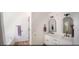 Beautiful bathroom features double vanity with white cabinets, arched mirrors, and an enclosed glass shower at 100 Bradborne Cir, Clayton, NC 27520