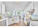 Modern kitchen with stainless appliances, white cabinets, breakfast bar, and tile backsplash at 109 Hogan Glen Ct, Chapel Hill, NC 27516