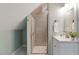 Modern bathroom with tiled shower and contemporary vanity at 112 Parkspring Ct, Cary, NC 27519