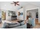 Inviting living room with ample seating and a view to the backyard at 116 Dallavia Ct, Morrisville, NC 27560