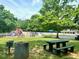 View of the community playground including picnic benches and covered seating area near the playground at 13017 Townfield Dr, Raleigh, NC 27614