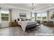 Spacious main bedroom boasts large windows, a tray ceiling, stylish furniture, and a serene atmosphere at 15 Celtic Ln, Lillington, NC 27546
