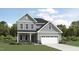 Charming two-story home with gray siding, stone accents, attached two-car garage and well-manicured lawn at 1552 Bright Coral Trl, Wendell, NC 27591