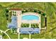 An aerial view of the community pool and surrounding landscaping; great amenities to enjoy the outdoors at 187 Stoney Creek Way, Chapel Hill, NC 27517