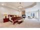 The main bedroom features a fireplace, tray ceiling, and decorative lighting at 187 Stoney Creek Way, Chapel Hill, NC 27517