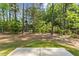 Backyard view showcasing trees, grassy areas, and a concrete patio at 217 Griffis Dr, Stem, NC 27581