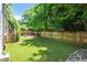 Well-maintained backyard featuring artificial turf, a wooden fence, and a cozy patio area at 2613 Bedford Ave, Raleigh, NC 27607