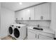 Well-equipped laundry room with front-loading washer and dryer and storage cabinets at 2625 Stonington Dr, Cary, NC 27523
