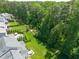 Lush backyard with a pool, patio, and wooded backdrop, ideal for relaxation and outdoor entertaining at 2993 Club Dr, Raleigh, NC 27613