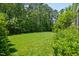 Expansive backyard featuring lush green grass and mature trees for a private, park-like setting at 2993 Club Dr, Raleigh, NC 27613