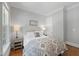 Comfortable bedroom features hardwood floors, natural light and a decorative accent painting above the headboard at 2993 Club Dr, Raleigh, NC 27613
