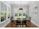 Bright dining room with hardwood floors, large windows, pendant lighting, and seating for six at 2993 Club Dr, Raleigh, NC 27613