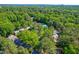 Expansive aerial view featuring lush greenery and a community pool nestled among dense trees at 3029 Wycliff Rd, Raleigh, NC 27607